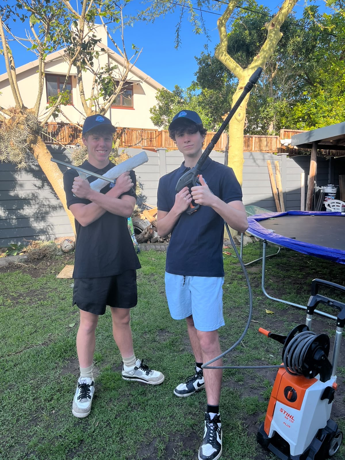 The Squeegee Squad team in Plettenberg Bay with pressure washing and window cleaning equipment