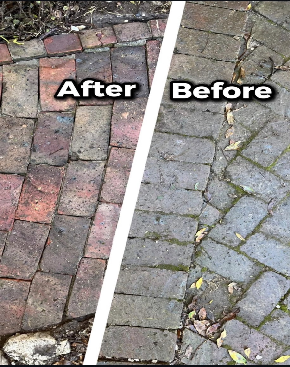 Real before and after pressure washing of brick paving in Plettenberg Bay